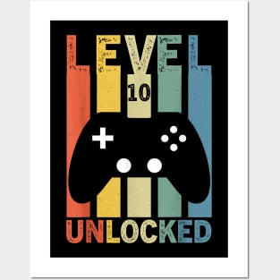 10th Birthday 10 Year old Level 10 Unlocked Video Gamer Posters and Art